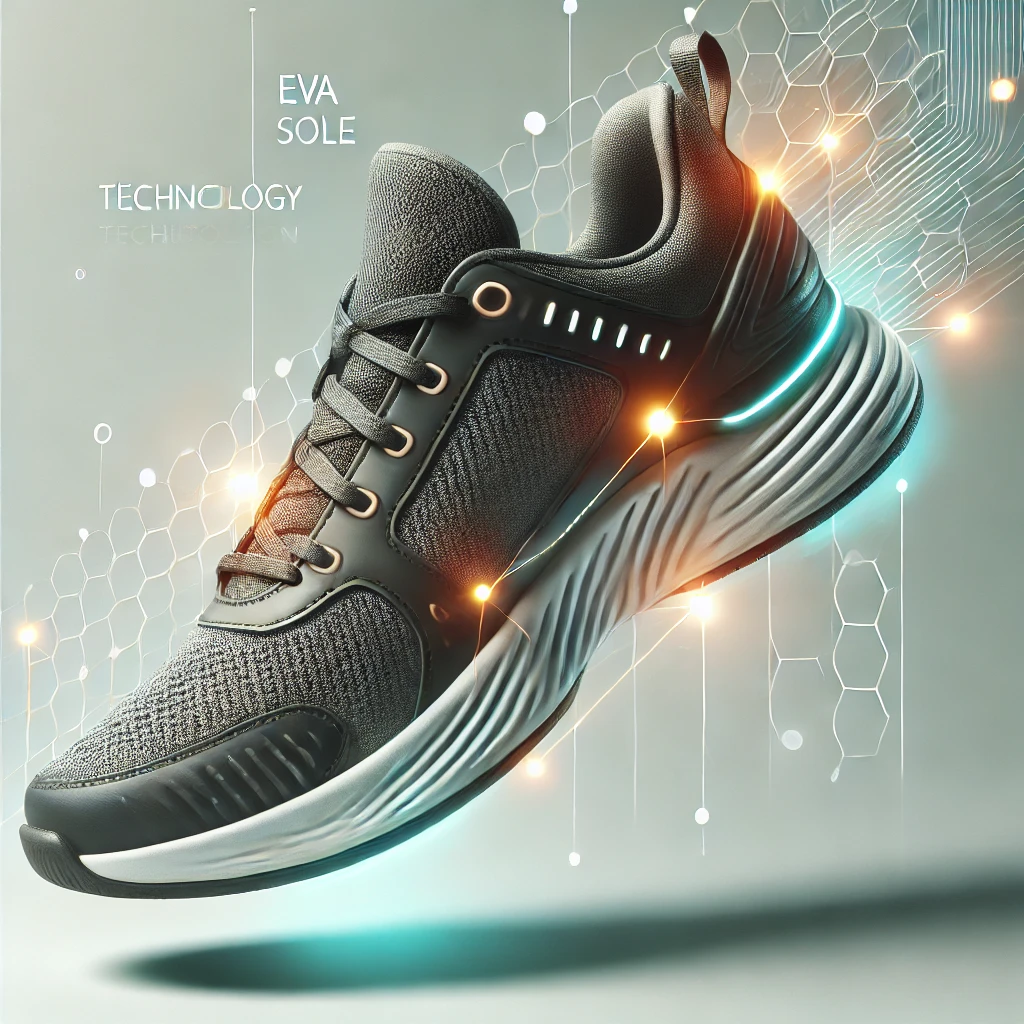 an eye catching visual for a blog header, featuring a sleek, modern athletic sneaker with emphasis on its eva sole and breathable mesh upper. the snea