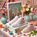 dall·e 2025 02 12 09.19.31 a stylish and festive sneaker display inspired by nowruz (persian new year). the sneakers are presented in a vibrant spring setting with elements like