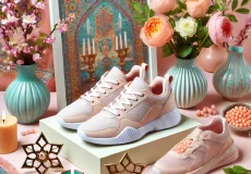 dall·e 2025 02 12 09.19.31 a stylish and festive sneaker display inspired by nowruz (persian new year). the sneakers are presented in a vibrant spring setting with elements like