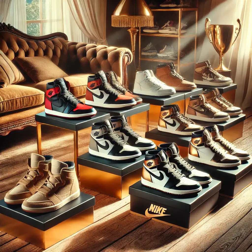 dall·e 2025 02 19 15.55.27 a premium and stylish sneaker collection displayed in an elegant setting, highlighting rare and highly sought after sneakers that are considered valua