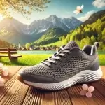 dall·e 2025 03 01 12.17.44 a stylish and comfortable sneaker ideal for long travel journeys, displayed in a scenic outdoor setting with a backdrop of spring landscapes. the snea