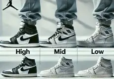 dall·e 2025 03 03 15.07.29 a detailed comparison image showcasing three variations of the air jordan 1 sneakers high, mid, and low. the image presents three pairs of sneakers s (1)