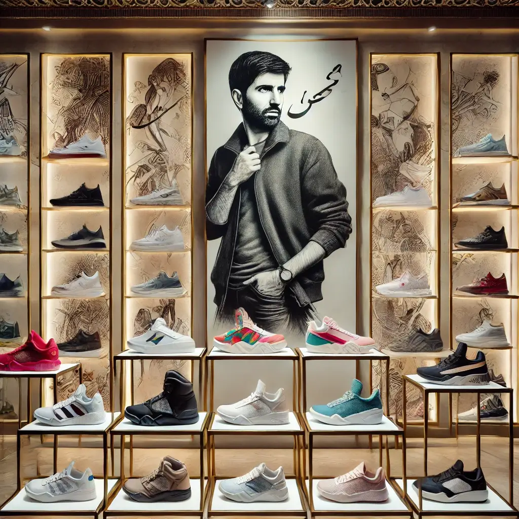 dall·e 2025 03 04 17.36.06 a stylish sneaker collection displayed in a luxurious setting, inspired by the favorite sneakers of iranian celebrities. the image features premium an (1)