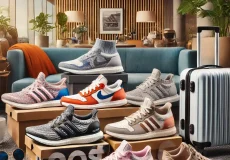 dall·e 2025 03 05 15.41.48 a stylish and comfortable sneaker collection displayed in a modern travel setting. the sneakers include nike pegasus v2, adidas ultraboost, nike air f (1)