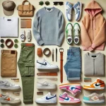 dall·e 2025 03 05 16.11.52 a stylish flat lay of outfits paired with sneakers for nowruz (persian new year). the composition includes a casual outfit with skinny jeans, a sim (1)