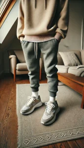 dall·e 2025 03 07 14.34.49 a full body image of a person wearing a casual outfit for a family gathering sneakers with new laces, stylish jogger pants, and a lightweight hoodie (1)