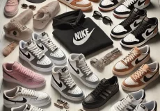 dall·e 2025 03 07 15.22.43 a stylish flat lay of trendy sneakers for street style fashion, featuring nike air force 1 low (white and black), jordan 1 high dusted clay, adidas s (1)