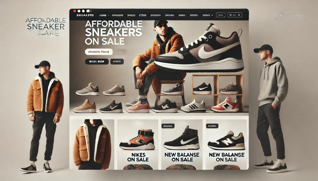 dall·e 2025 03 18 03.19.07 a stylish sneaker store website displaying affordable sneakers. the webpage features a clean and modern design with a structured layout. the homepage (1)